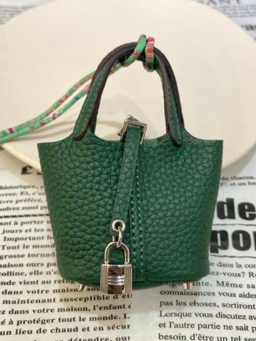 187 Factory Bag Charm Images Z6 Malachite Togo Leather Picotin Bag Charm Silver Hardware