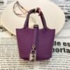 UK London 187 Factory Picotin Bag Charm Togo Leather P9 Anemone Silver Hardware