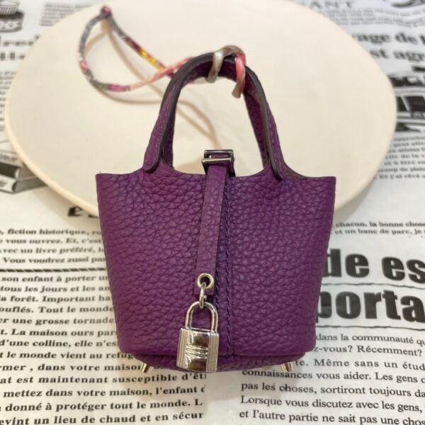 UK London 187 Factory Picotin Bag Charm Togo Leather P9 Anemone Silver Hardware