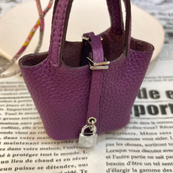 UK London 187 Factory Picotin Bag Charm Togo Leather P9 Anemone Silver Hardware