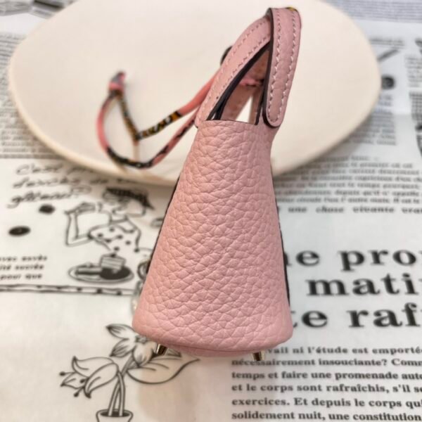 187 Factory Bag Charm 5P Pink Togo Leather Picotin Bag Charm Silver Hardware