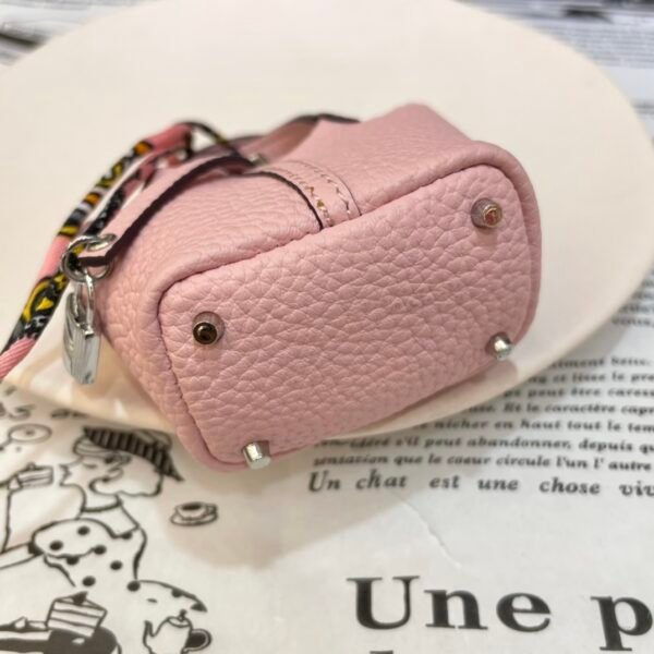 187 Factory Bag Charm 5P Pink Togo Leather Picotin Bag Charm Silver Hardware