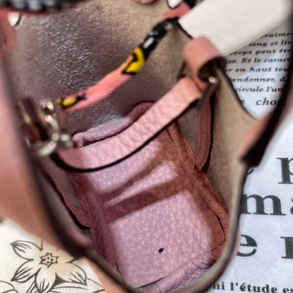 187 Factory Bag Charm 5P Pink Togo Leather Picotin Bag Charm Silver Hardware