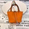 Handmade 187 Factory Picotin Bag Charm Togo Leather CK93 Orange Silver Hardware