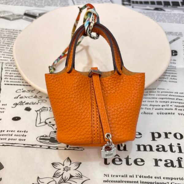 Handmade 187 Factory Picotin Bag Charm Togo Leather CK93 Orange Silver Hardware