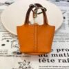 Handmade 187 Factory Picotin Bag Charm Togo Leather CK93 Orange Silver Hardware