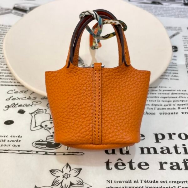 Handmade 187 Factory Picotin Bag Charm Togo Leather CK93 Orange Silver Hardware
