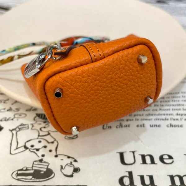 Handmade 187 Factory Picotin Bag Charm Togo Leather CK93 Orange Silver Hardware