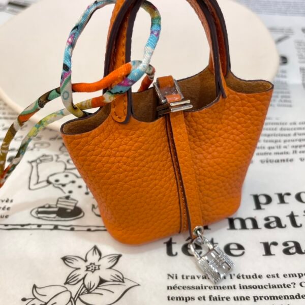 Handmade 187 Factory Picotin Bag Charm Togo Leather CK93 Orange Silver Hardware