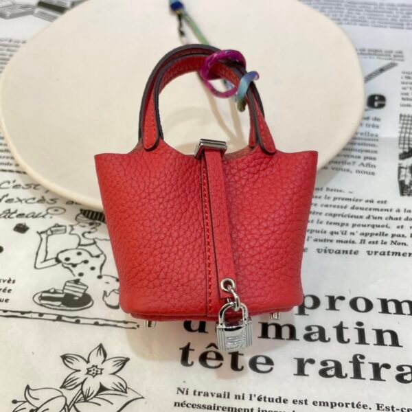 UK London 187 Factory Picotin Bag Charm Togo Leather Rouge Casaque Silver Hardware