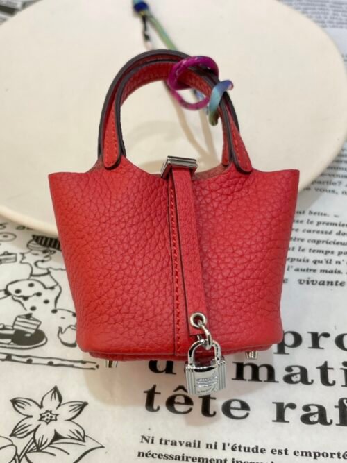 UK London 187 Factory Picotin Bag Charm Togo Leather Rouge Casaque Silver Hardware