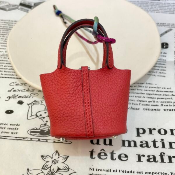 UK London 187 Factory Picotin Bag Charm Togo Leather Rouge Casaque Silver Hardware