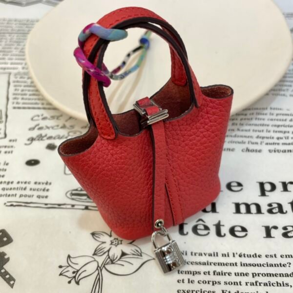 UK London 187 Factory Picotin Bag Charm Togo Leather Rouge Casaque Silver Hardware