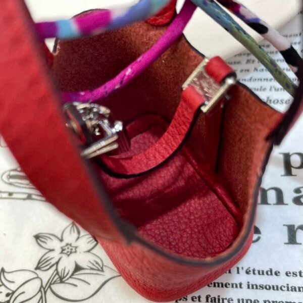 UK London 187 Factory Picotin Bag Charm Togo Leather Rouge Casaque Silver Hardware