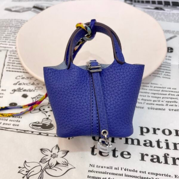 Handmade 187 Factory Picotin Bag Charm Togo Leather 7T Blue Electric Silver Hardware