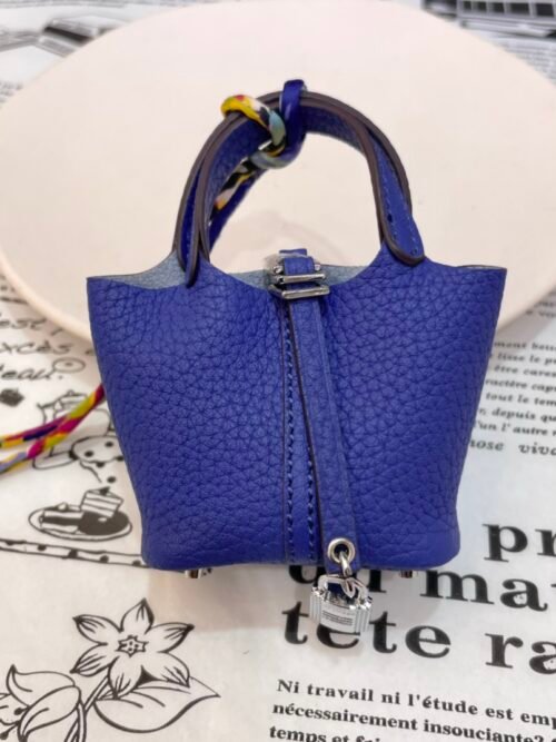 Handmade 187 Factory Picotin Bag Charm Togo Leather 7T Blue Electric Silver Hardware