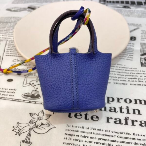 Handmade 187 Factory Picotin Bag Charm Togo Leather 7T Blue Electric Silver Hardware