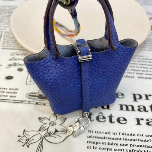 Handmade 187 Factory Picotin Bag Charm Togo Leather 7T Blue Electric Silver Hardware