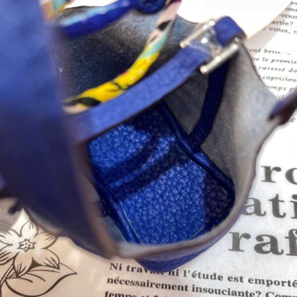 Handmade 187 Factory Picotin Bag Charm Togo Leather 7T Blue Electric Silver Hardware