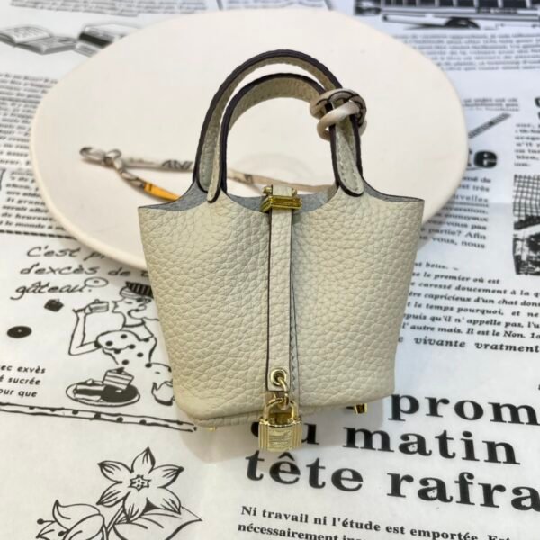 UK London 187 Factory Picotin Bag Charm Togo Leather CC10 Craie Gold Hardware