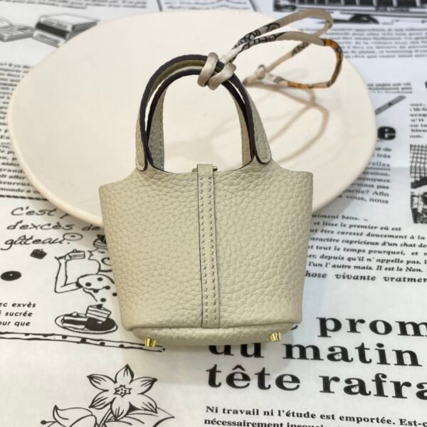 UK London 187 Factory Picotin Bag Charm Togo Leather CC10 Craie Gold Hardware