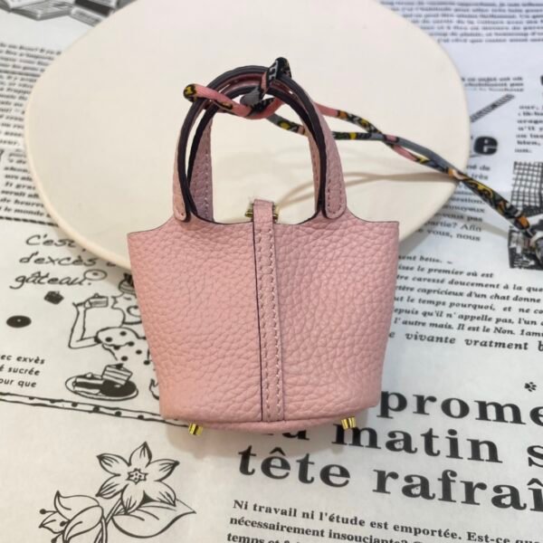 187 Factory Charm Price 3Q Rose Sakura Togo Leather Picotin Bag Charm Gold Hardware