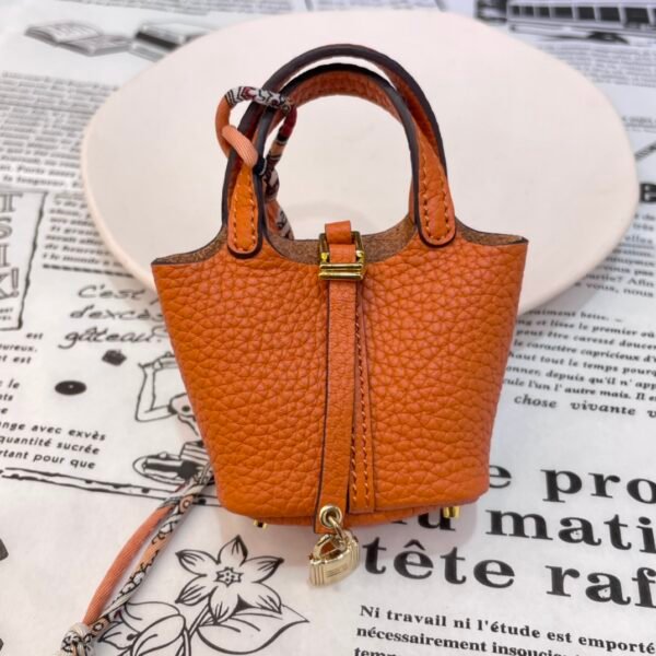 187 Factory Charm Image CC93 Orange Togo Leather Picotin Bag Charm Gold Hardware