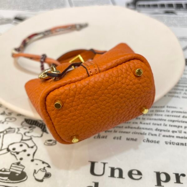 187 Factory Charm Image CC93 Orange Togo Leather Picotin Bag Charm Gold Hardware