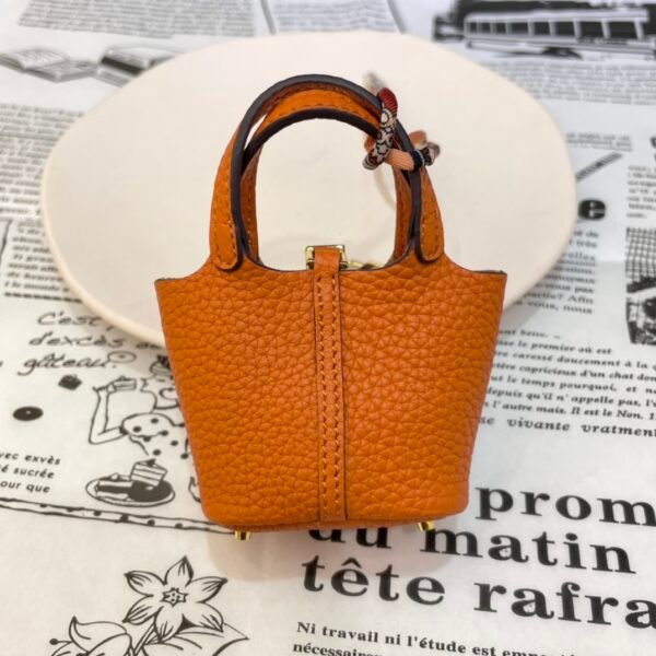 187 Factory Charm Image CC93 Orange Togo Leather Picotin Bag Charm Gold Hardware