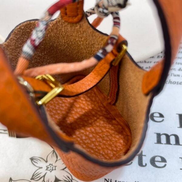 187 Factory Charm Image CC93 Orange Togo Leather Picotin Bag Charm Gold Hardware
