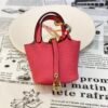 Handmade 187 Factory Charms Togo Leather Picotin Bag Charm U5 Rose Lipstick Gold Hardware