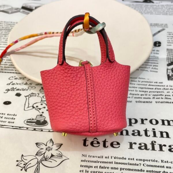 Handmade 187 Factory Charms Togo Leather Picotin Bag Charm U5 Rose Lipstick Gold Hardware