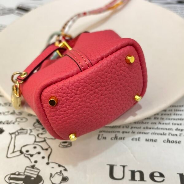 Handmade 187 Factory Charms Togo Leather Picotin Bag Charm U5 Rose Lipstick Gold Hardware