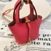 Handmade 187 Factory Charms Togo Leather Picotin Bag Charm U5 Rose Lipstick Gold Hardware