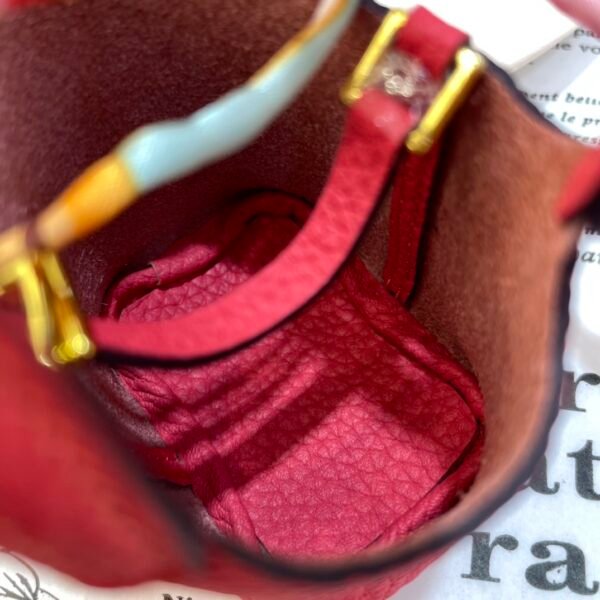 Handmade 187 Factory Charms Togo Leather Picotin Bag Charm U5 Rose Lipstick Gold Hardware