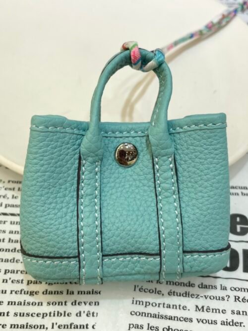 187 Factory Bag Ornament 3P Blue Atoll Togo Leather Garden Party Charm Silver Hardware