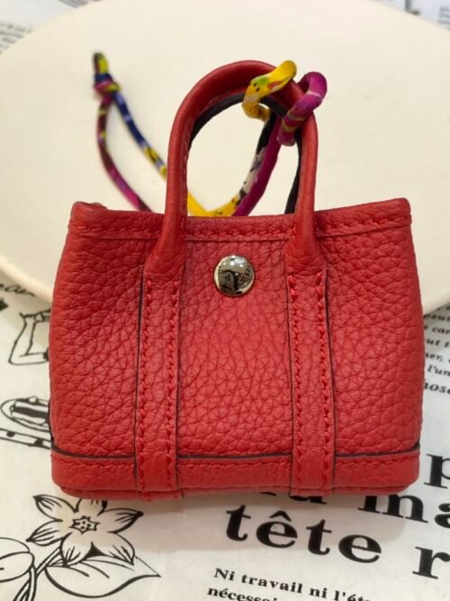 Handmad 187 Factory Rouge Casaque Togo Leather Garden Party Charm Pendant Silver Hardware